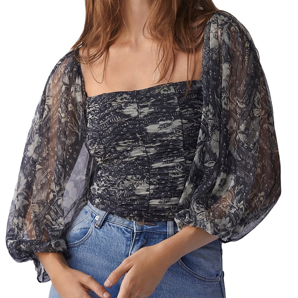 Free People Lilia Top Peasant Smocked Crop xs